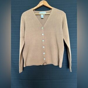 Joseph A Silk Blend knit button v-neck front cardigan sweater brown Size XL